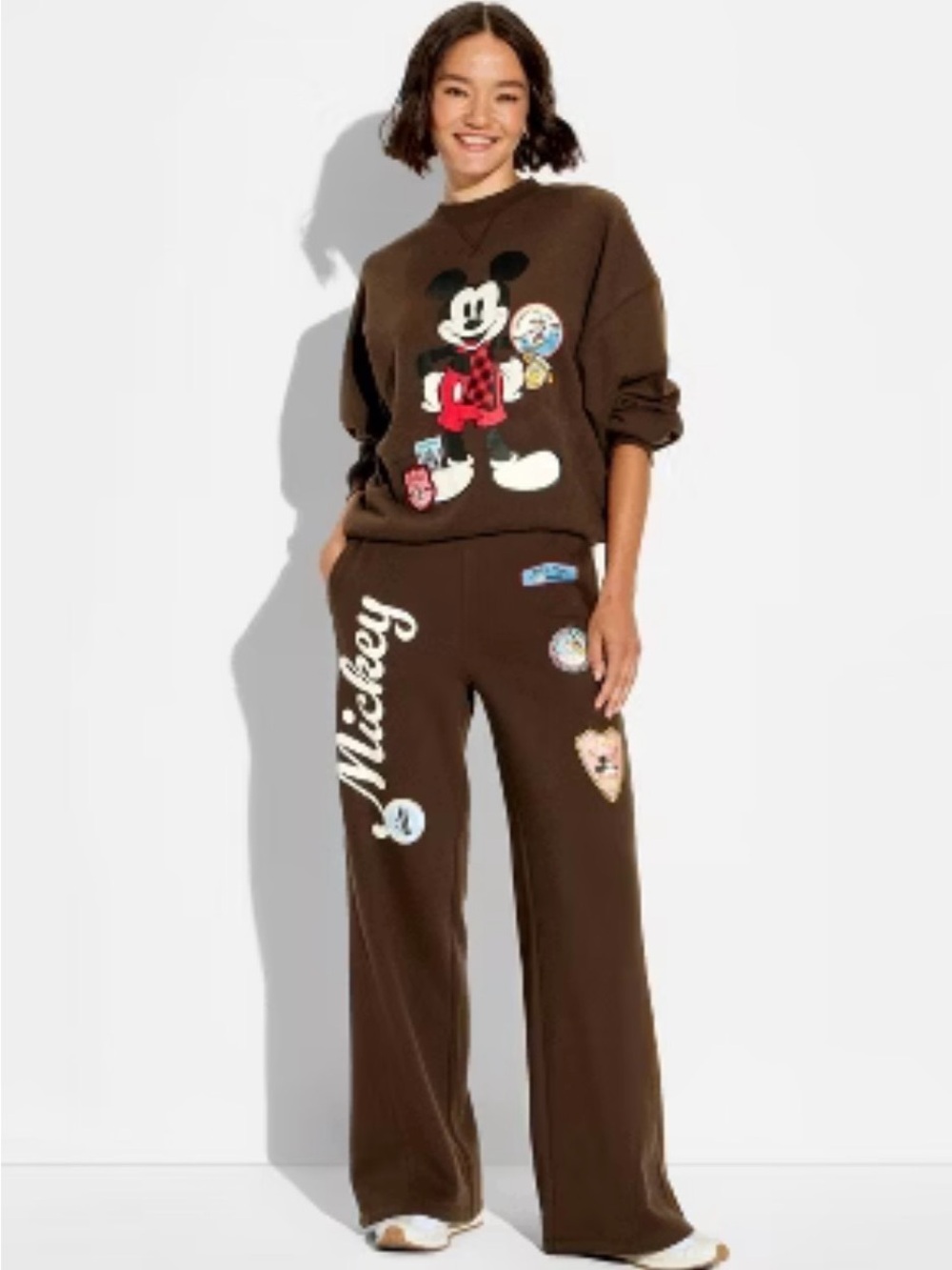 Disney Brown Mickey Mouse Patch Pajama Set